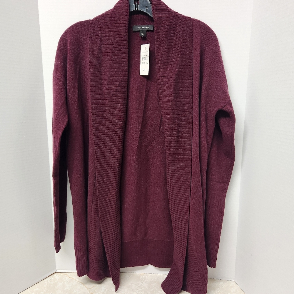Ann Taylor Open Front Cardigan Sweater Sz Medium Wool Cashmere Blend New